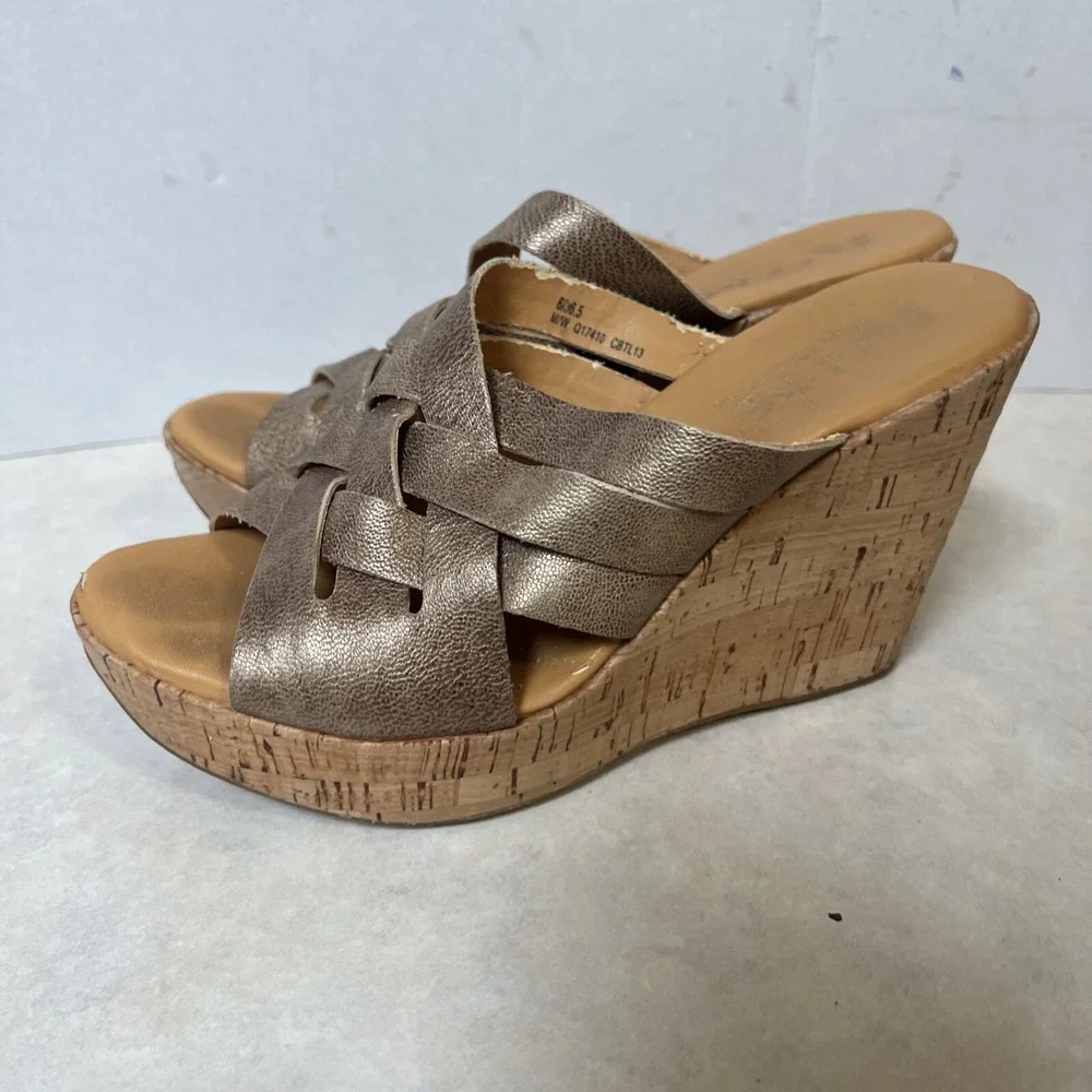 Kork Ease Korks Sandals Women's 6 Gold Metallic Platform Wedge